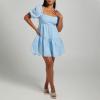 imageShy Velvet Womens Casual Party Mini Summer Dresses Square Neck Short Bubble Sleeve Babydoll DressBlue
