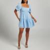 imageShy Velvet Womens Casual Party Mini Summer Dresses Square Neck Short Bubble Sleeve Babydoll DressBlue