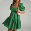imageShy Velvet Womens Casual Party Mini Summer Dresses Square Neck Short Bubble Sleeve Babydoll DressDark Green