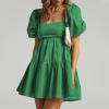 imageShy Velvet Womens Casual Party Mini Summer Dresses Square Neck Short Bubble Sleeve Babydoll DressDark Green