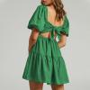 imageShy Velvet Womens Casual Party Mini Summer Dresses Square Neck Short Bubble Sleeve Babydoll DressDark Green