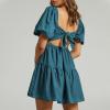 imageShy Velvet Womens Casual Party Mini Summer Dresses Square Neck Short Bubble Sleeve Babydoll DressGey Blue
