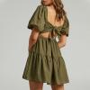 imageShy Velvet Womens Casual Party Mini Summer Dresses Square Neck Short Bubble Sleeve Babydoll DressGreen