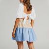 imageShy Velvet Womens Casual Party Mini Summer Dresses Square Neck Short Bubble Sleeve Babydoll DressKhaki Blue