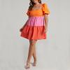 imageShy Velvet Womens Casual Party Mini Summer Dresses Square Neck Short Bubble Sleeve Babydoll DressOrange Red