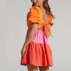 imageShy Velvet Womens Casual Party Mini Summer Dresses Square Neck Short Bubble Sleeve Babydoll DressOrange Red