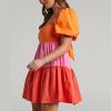 imageShy Velvet Womens Casual Party Mini Summer Dresses Square Neck Short Bubble Sleeve Babydoll DressOrange Red