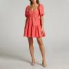 imageShy Velvet Womens Casual Party Mini Summer Dresses Square Neck Short Bubble Sleeve Babydoll DressRed