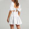 imageShy Velvet Womens Casual Party Mini Summer Dresses Square Neck Short Bubble Sleeve Babydoll DressWhite