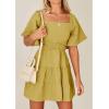 imageShy Velvet Womens Summer Dress Square Neck Short Sleeves Crossover Waist Casual Party Mini DressApricot Yellow