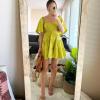 imageShy Velvet Womens Summer Dress Square Neck Short Sleeves Crossover Waist Casual Party Mini DressApricot Yellow