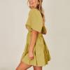 imageShy Velvet Womens Summer Dress Square Neck Short Sleeves Crossover Waist Casual Party Mini DressApricot Yellow