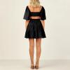 imageShy Velvet Womens Summer Dress Square Neck Short Sleeves Crossover Waist Casual Party Mini DressBlack