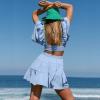 imageShy Velvet Womens Summer Dress Square Neck Short Sleeves Crossover Waist Casual Party Mini DressBlue
