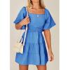 imageShy Velvet Womens Summer Dress Square Neck Short Sleeves Crossover Waist Casual Party Mini DressDark Blue