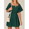 imageShy Velvet Womens Summer Dress Square Neck Short Sleeves Crossover Waist Casual Party Mini DressDark Green