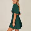 imageShy Velvet Womens Summer Dress Square Neck Short Sleeves Crossover Waist Casual Party Mini DressDark Green