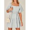 imageShy Velvet Womens Summer Dress Square Neck Short Sleeves Crossover Waist Casual Party Mini DressGray