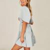 imageShy Velvet Womens Summer Dress Square Neck Short Sleeves Crossover Waist Casual Party Mini DressGray