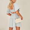 imageShy Velvet Womens Summer Dress Square Neck Short Sleeves Crossover Waist Casual Party Mini DressGray