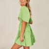 imageShy Velvet Womens Summer Dress Square Neck Short Sleeves Crossover Waist Casual Party Mini DressGreen