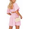 imageShy Velvet Womens Summer Dress Square Neck Short Sleeves Crossover Waist Casual Party Mini DressLight Pink