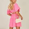 imageShy Velvet Womens Summer Dress Square Neck Short Sleeves Crossover Waist Casual Party Mini DressPink