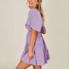 imageShy Velvet Womens Summer Dress Square Neck Short Sleeves Crossover Waist Casual Party Mini DressPurple
