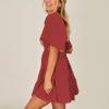 imageShy Velvet Womens Summer Dress Square Neck Short Sleeves Crossover Waist Casual Party Mini DressRed