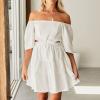 imageShy Velvet Womens Summer Dress Square Neck Short Sleeves Crossover Waist Casual Party Mini DressWhite