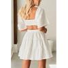 imageShy Velvet Womens Summer Dress Square Neck Short Sleeves Crossover Waist Casual Party Mini DressWhite