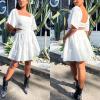 imageShy Velvet Womens Summer Dress Square Neck Short Sleeves Crossover Waist Casual Party Mini DressWhite