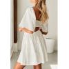 imageShy Velvet Womens Summer Dress Square Neck Short Sleeves Crossover Waist Casual Party Mini DressWhite