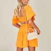 imageShy Velvet Womens Summer Dress Square Neck Short Sleeves Crossover Waist Casual Party Mini DressYellow