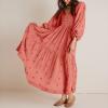 imageShy Velvet Womens Summer Dresses 2024 Maxi Dress Long Sleeve Square Neck Embroidered Maxi DressBrick Red