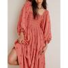 imageShy Velvet Womens Summer Dresses 2024 Maxi Dress Long Sleeve Square Neck Embroidered Maxi DressBrick Red