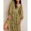 imageShy Velvet Womens Summer Dresses 2024 Maxi Dress Long Sleeve Square Neck Embroidered Maxi DressGreen
