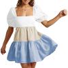 imageShy Velvet Womens Casual Party Mini Summer Dresses Square Neck Short Bubble Sleeve Babydoll DressKhaki Blue