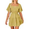 imageShy Velvet Womens Summer Dress Square Neck Short Sleeves Crossover Waist Casual Party Mini DressApricot Yellow