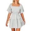 imageShy Velvet Womens Summer Dress Square Neck Short Sleeves Crossover Waist Casual Party Mini DressGray