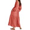 imageShy Velvet Womens Summer Dresses 2024 Maxi Dress Long Sleeve Square Neck Embroidered Maxi DressBrick Red