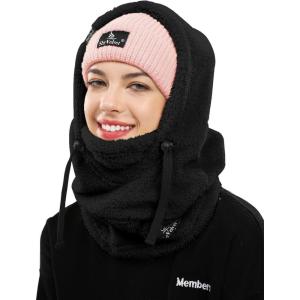 imageShy Velvet Balaclava WindResistant Winter Face MaskFleece Ski Mask for Men and WomenWarm Face Cover Hat Cap ScarfBlack
