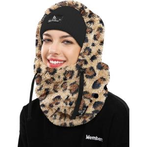 imageShy Velvet Balaclava WindResistant Winter Face MaskFleece Ski Mask for Men and WomenWarm Face Cover Hat Cap ScarfLeopard