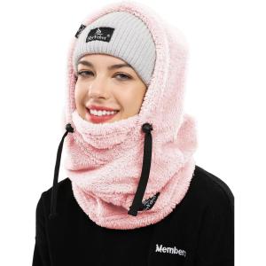 imageShy Velvet Balaclava WindResistant Winter Face MaskFleece Ski Mask for Men and WomenWarm Face Cover Hat Cap ScarfPink