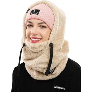 imageShy Velvet Balaclava WindResistant Winter Face MaskFleece Ski Mask for Men and WomenWarm Face Cover Hat Cap ScarfPlush Beige