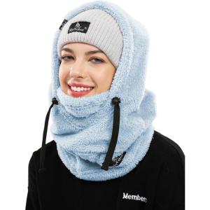 imageShy Velvet Balaclava WindResistant Winter Face MaskFleece Ski Mask for Men and WomenWarm Face Cover Hat Cap ScarfSky Blue