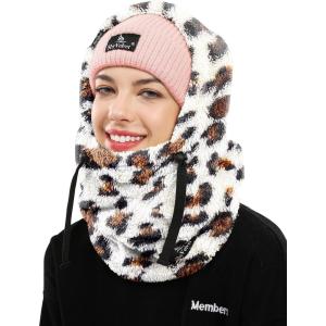 imageShy Velvet Balaclava WindResistant Winter Face MaskFleece Ski Mask for Men and WomenWarm Face Cover Hat Cap ScarfWhite Leopard
