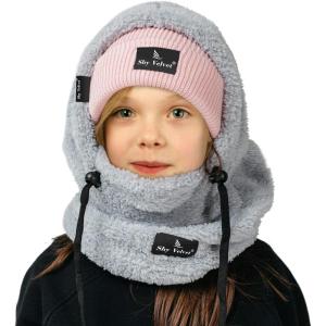 imageShy Velvet Ski Mask for Kids Winter Balaclava Warm Fleece Lined HatsGray
