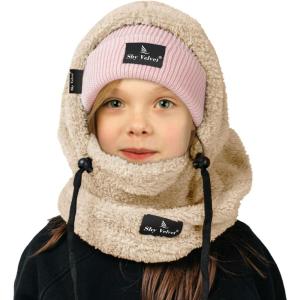imageShy Velvet Ski Mask for Kids Winter Balaclava Warm Fleece Lined HatsPlush Beige