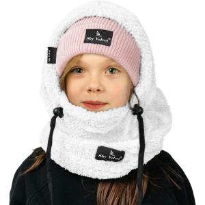 imageShy Velvet Ski Mask for Kids Winter Balaclava Warm Fleece Lined HatsWhite